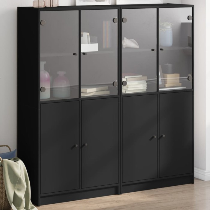vidaXL Bibliotecă cu uși, negru, 136x37x142 cm, lemn compozit