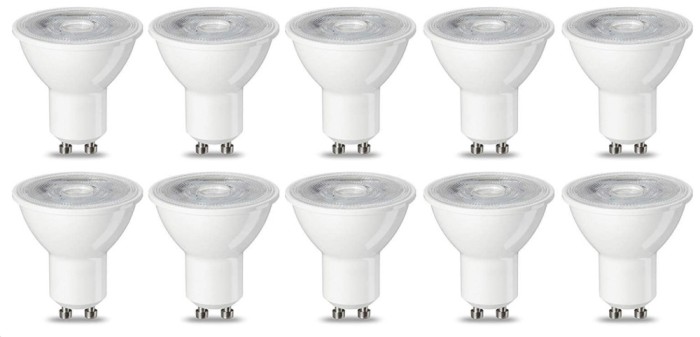 Set 10 becuri spot cu LED GU10 Amazon Basics, 4.7 W (echivalent cu 50 W), alb cald - RESIGILAT