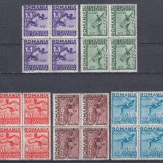 ROMANIA 1937 LP 121 A VIII -a BALCANIADA DE ATLETISM BLOCURI DE 4 TIMBRE MNH