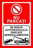 Placuta nu parcati se ridica autovehiculele parcate neregulamentar