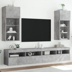 vidaXL Comode TV cu lumini LED, 2 buc., gri beton, 40,5x30x90 cm