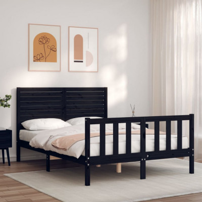 Cadru de pat cu tablie dublu mic, negru, lemn masiv GartenMobel Dekor foto