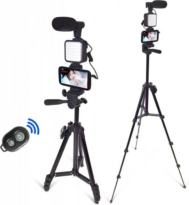 Kit Vlogging pentru Filmari Youtube, TikTok, compatibil cu Aparat Foto, Smartphone