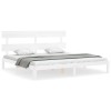 Cadru de pat cu tablie Super King Size, alb, lemn masiv