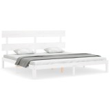 Cadru de pat cu tablie Super King Size, alb, lemn masiv