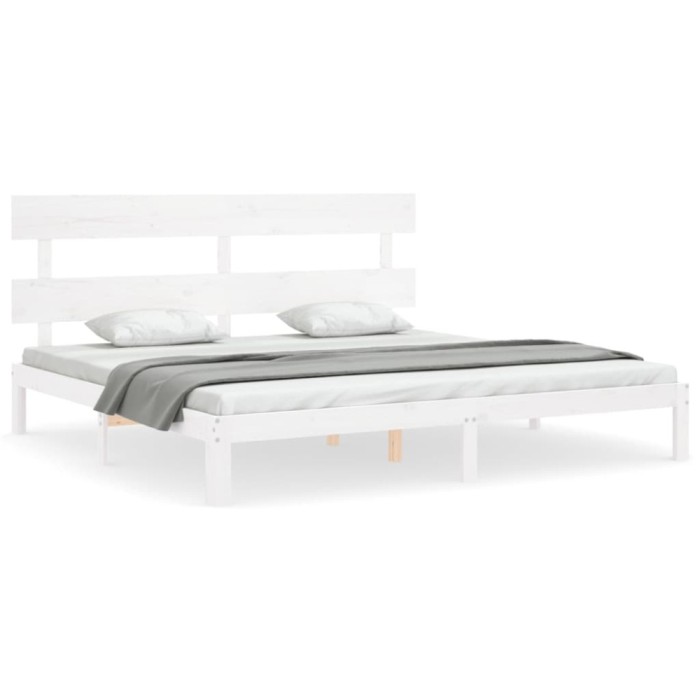 Cadru de pat cu tablie Super King Size, alb, lemn masiv