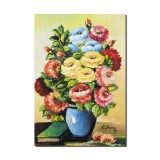 Tablou pictat manual, Vaza cu trandafiri si carte, 50x35cm pictura ulei pe panza
