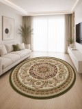 Cumpara ieftin Covor Rotund Lotos 539-130, Marime 150 x 150 cm, Crem, Verde, Inaltime Fir 8 mm, Antialergic, Polipropilena, Living, Dormitor, Sufragerie, Birou