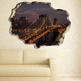 Cumpara ieftin Sticker View Through The 3D Wall , New York Bridge