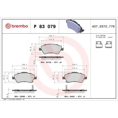 Placute frana Toyota Auris ( E15) 10.06-09.12, Corolla Sedan ( E15) 10.06-12.18, Fata, BREMBO