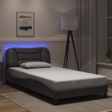 VidaXL Cadru de pat cu lumini LED, gri, 100x200 cm, piele ecologică
