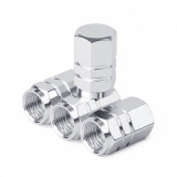 Set 4 capace hexagonale decorative pentru valva auto, Aluminiu, 1.8 cm, Argintiu, Altele