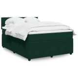 vidaXL Pat box spring cu saltea, verde &icirc;nchis, 140x190 cm, catifea 3290037
