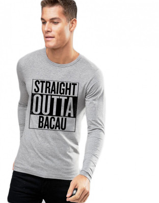 Bluza barbati gri cu text negru - Straight Outta Bacau - XL foto