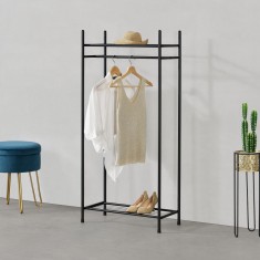 Cuier de haine metalic negru cu 2 polite, 130 cm, en.casa