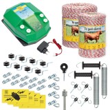 Pachet complet gard electric 1500 m, 4.5 Joule, 230 V, aparat, fir, izolatori, conectori, placute avertizare, pentru animale domestice