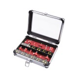 EXTOL PREMIUM set freză superioară 12 piese, set mic (&icirc;n valiză de aluminiu); prindere de 8 mm, cu plăcuțe de carbură