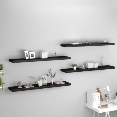 vidaXL Rafturi de perete suspendate 4 buc. negru 120x23,5x3,8 cm MDF foto