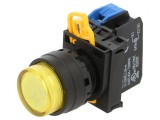 Comutator acţionat prin apăsare galben 2 pozitii stabili 2NO - 22mm