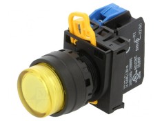 Comutator acţionat prin apăsare galben 2 pozitii stabili 2NO - 22mm