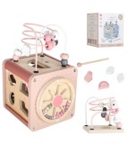 Cub educativ din lemn 5-&icirc;n-1 pentru Copii Cub Motric Roz 1+ Ani