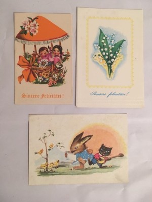 Lot 2 felicitari si o carte postala, vechi, romanesti, anii 70-80 foto