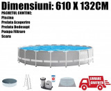 Piscina Familie Relaxare Rotunda Cadru Metal Intex 610 x132cm + LIVRARE GRATUITA