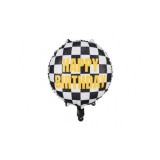 Balon folie rotund carouri alb/negru HAPPY BIRTHDAY 45 cm