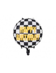 Balon folie rotund carouri alb/negru HAPPY BIRTHDAY 45 cm foto