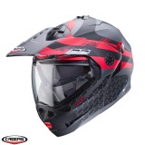 Cumpara ieftin Casca modulabila pentru scuter - motocicleta (flip-up)/adventure Caberg model Tourmax X SV Sarabe L2 gun metal (titanium)/negru/rosu mat Pinlock ready