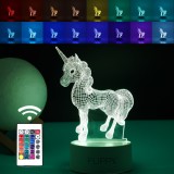 Lampa led decorativa, flippy, 3d, unicorn, cu usb si baterii, 20 cm inaltime, din material acril, lumina multicolora si telecomanda inclusa, alb