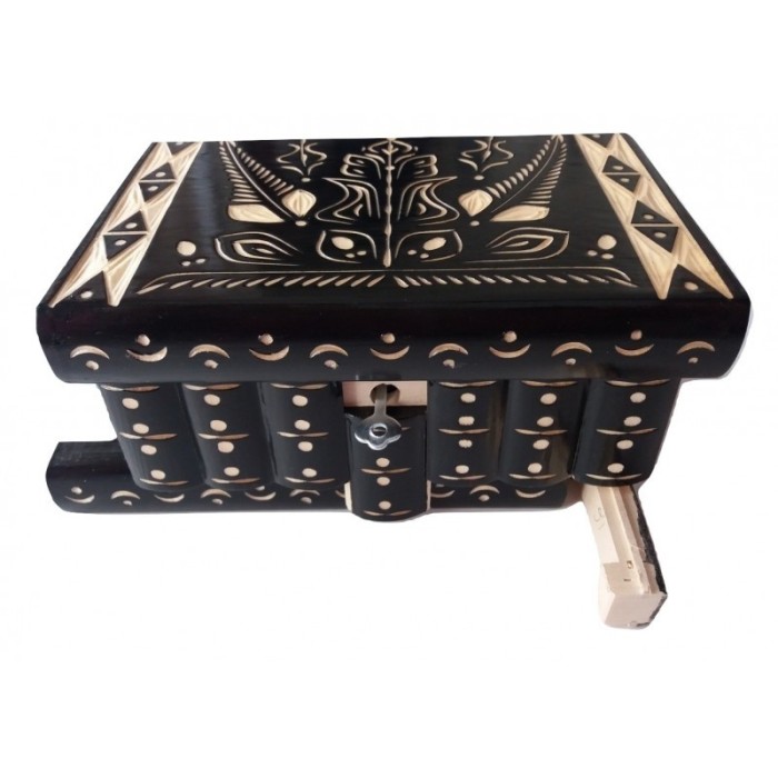Cutie de bijuterii din lemn cutie magică puzzle cu cheie ascunsa depozit secret pentru inel sau bani provocare negru