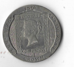 Moneda 1 crown 1990 - Man, aniv. Penny Black, 38,6 mm, 28,28 g,cotatii ridicate! foto