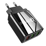 Incarcator Retea, Incarcator Priza, 3x USB Qualcomm 3.0 Ultra Fast Charge Negru Incarcare Rapida Material Ignifug Cip Protectie Temperatura Ridicata, Oem