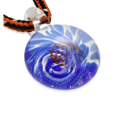 Colier din cordon - sticlă colorată cu spirală de culoare albastră, valuri portocalii