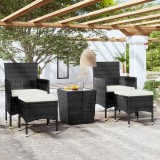 VidaXL Set mobilier bistro, 5 piese, negru, poliratan/sticlă tratată