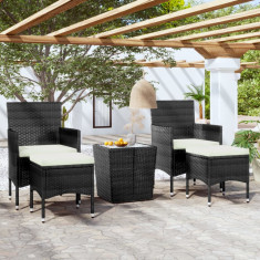 vidaXL Set mobilier bistro grădină 3 piese negru poliratan și sticlă