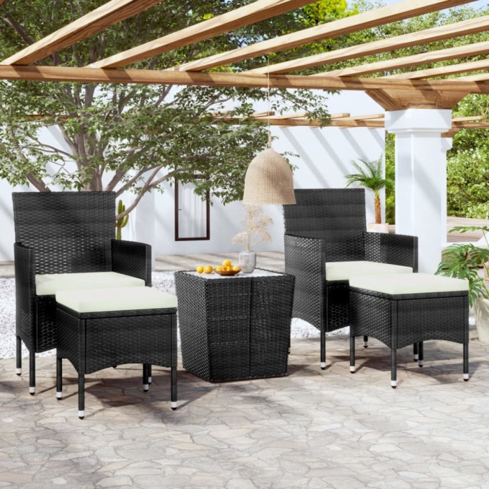 vidaXL Set mobilier bistro grădină 3 piese negru poliratan și sticlă 3058368