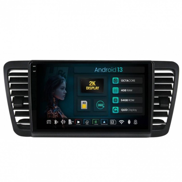 Navigatie 2K Subaru Legacy (2004-2010) 4GB RAM Android 13 Octacore Slot Sim 4G DSP GPS Wi-FI Carplay Android Auto USB Bluetooth Waze Touchscreen 9.5 I