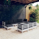 Gossi set mobilier de gradina cu perne, 10 piese, alb lemn masiv pin