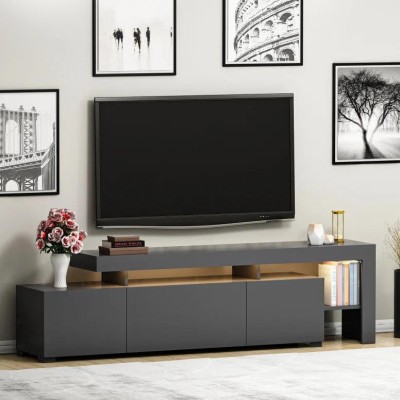 Comoda TV cu Led Beliz, Alb - Antracit - Nuc, 192 x 53 x 37 cm foto