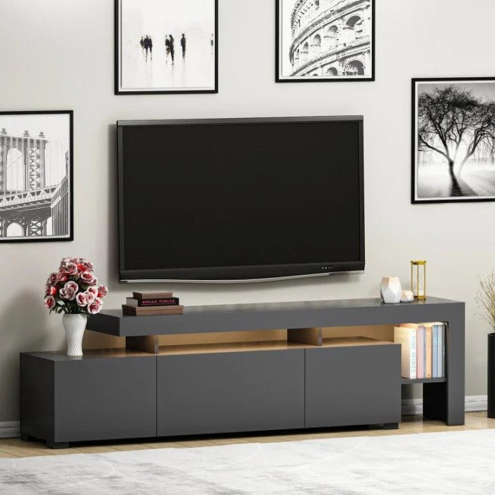 Comoda TV cu Led Beliz, Alb - Antracit - Nuc, 192 x 53 x 37 cm