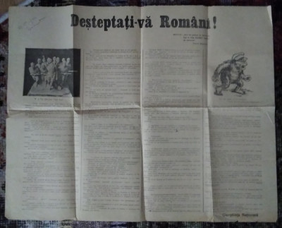 Afiș CONȘTIINȚA NAȚIONALĂ : DESTEPTATI-VA ROM&amp;Acirc;NI! 1924,mișcări studențești... foto