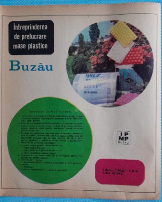 1974 Reclamă Intreprinderea Mase Plastice BUZAU, comunism, epoca aur 24 x 20 cm foto