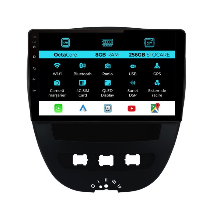 Navigatie Dedicata Peugeot 107 Citroen C1 Toyota Aygo (2005 - 2015),10Inch, 8Gb Ram, 256Gb Stocare, Carplay