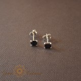 Cercei Unisex Argint 925 cu Cristal Zirconia Negru Patrat, 4 mm