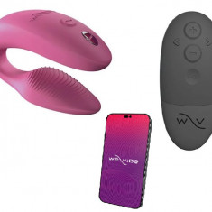 Vibrator Cuplu Sync 2, Silicon, Telecomanda Wireless, Bluetooth, Free App, USB, IPX 7, Roz