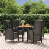 VidaXL Set mobilier de grădină cu perne, 5 piese, negru, poliratan