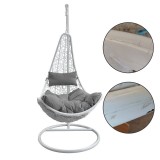 Cumpara ieftin Fotoliu suspendat pentru terasa, 122x82x72 cm, suporta 120 kg, perne si tetiera gri, cadru otel, alb, RESIGILAT