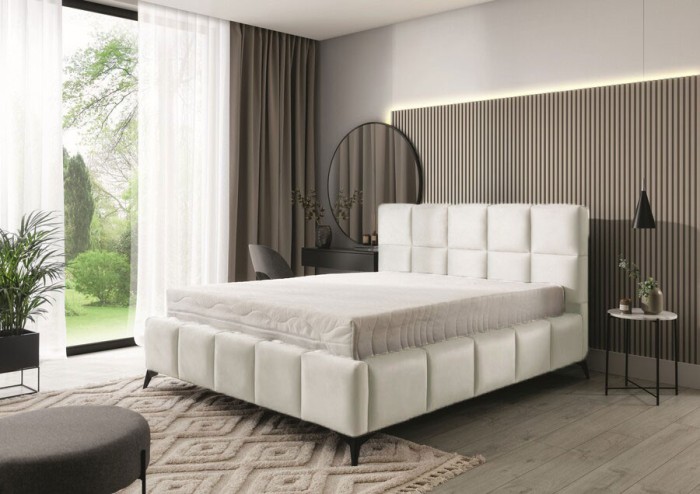 Pat Rubik 180x200 cm Tapitat Catifea Crem Somiera Inclusa (cod ML 2223-01)